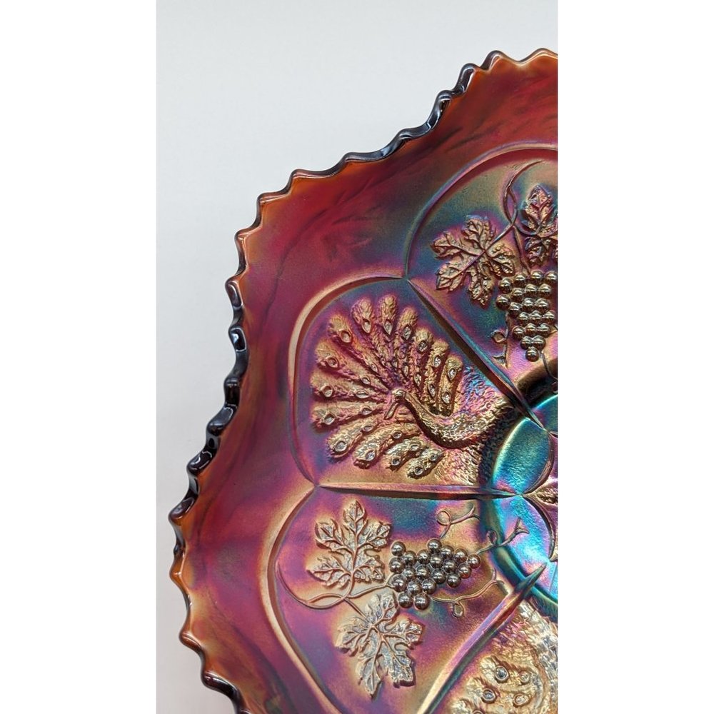 Fenton Amberina Peacock and Grape Bowl Carnival Glass Vintage Amberina Ruby Red - Picture 6 of 16